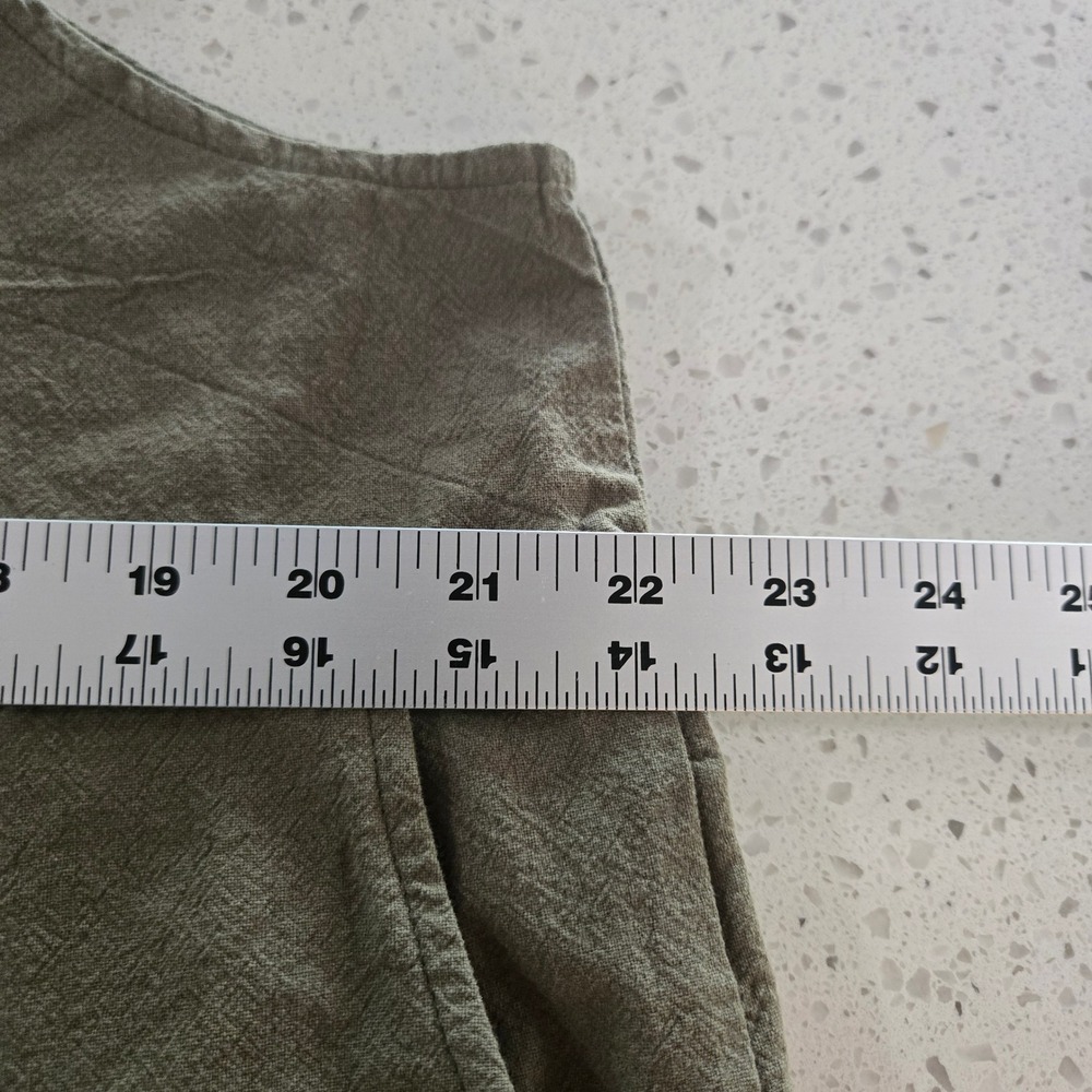Overalls Womens XL Olive Green Linen Blend Wide Leg Cropped Jumpsuit Boho Relax - Picture 4 of 7